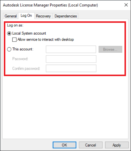 NLM service account settings