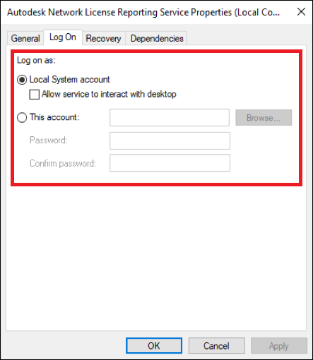 NLRS service account settings